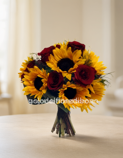 Bouquet di girasoli e rose rosse
