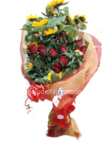MAZZO CON GIRASOLI E ROSE RED » Fiorista a Borgetto e Partinico, invio e  consegna a domicilio di fiori e piante a Borgetto, Partinico e Monreale.