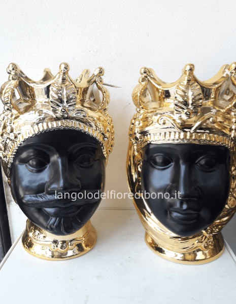 VASO TESTA DI MORO IN PORCELLANA DECORO ORO 30 CM (18762 / 18763)