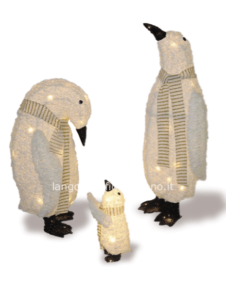 SET 3 PINGUINI FAMILY CON LUCI CM H35/60/75