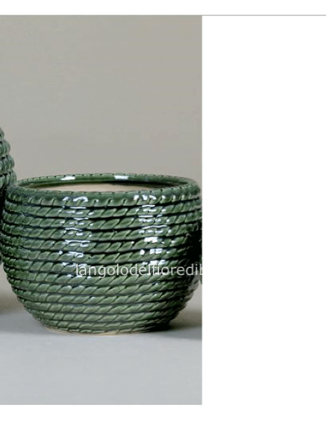 CACHEPOT CERAMICA VERDE EFFETTO CORDA 17 X H16